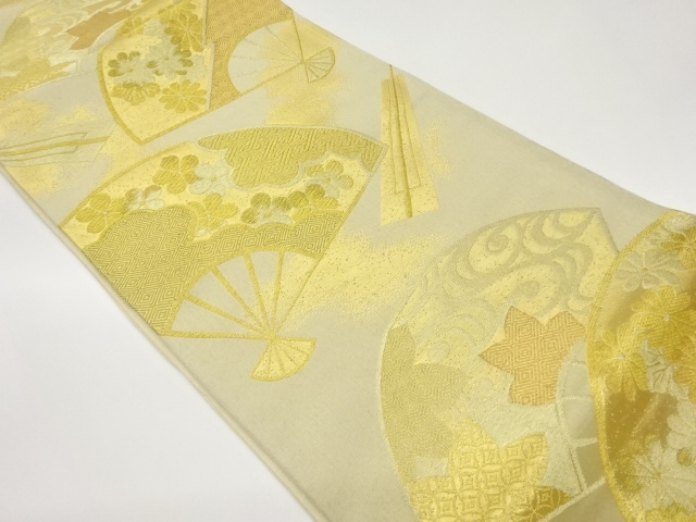 扇尽くしに花々・古典柄模様織出し袋帯